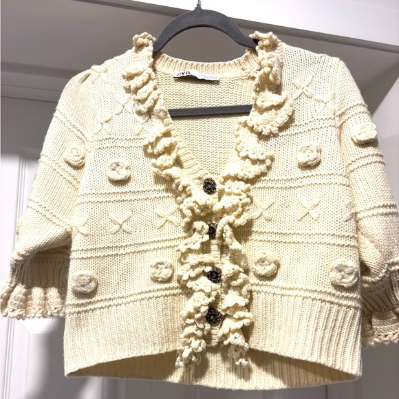Zara Sweaters - Zara Cream Textured Cardigan